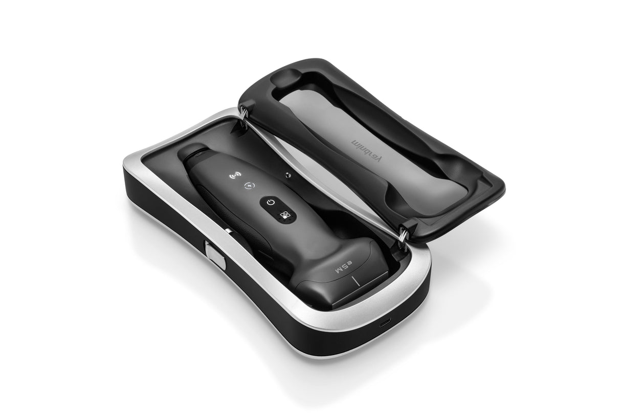 Mindray TE Air e5M ultrasound probe inside Air Capsule wireless charging case open