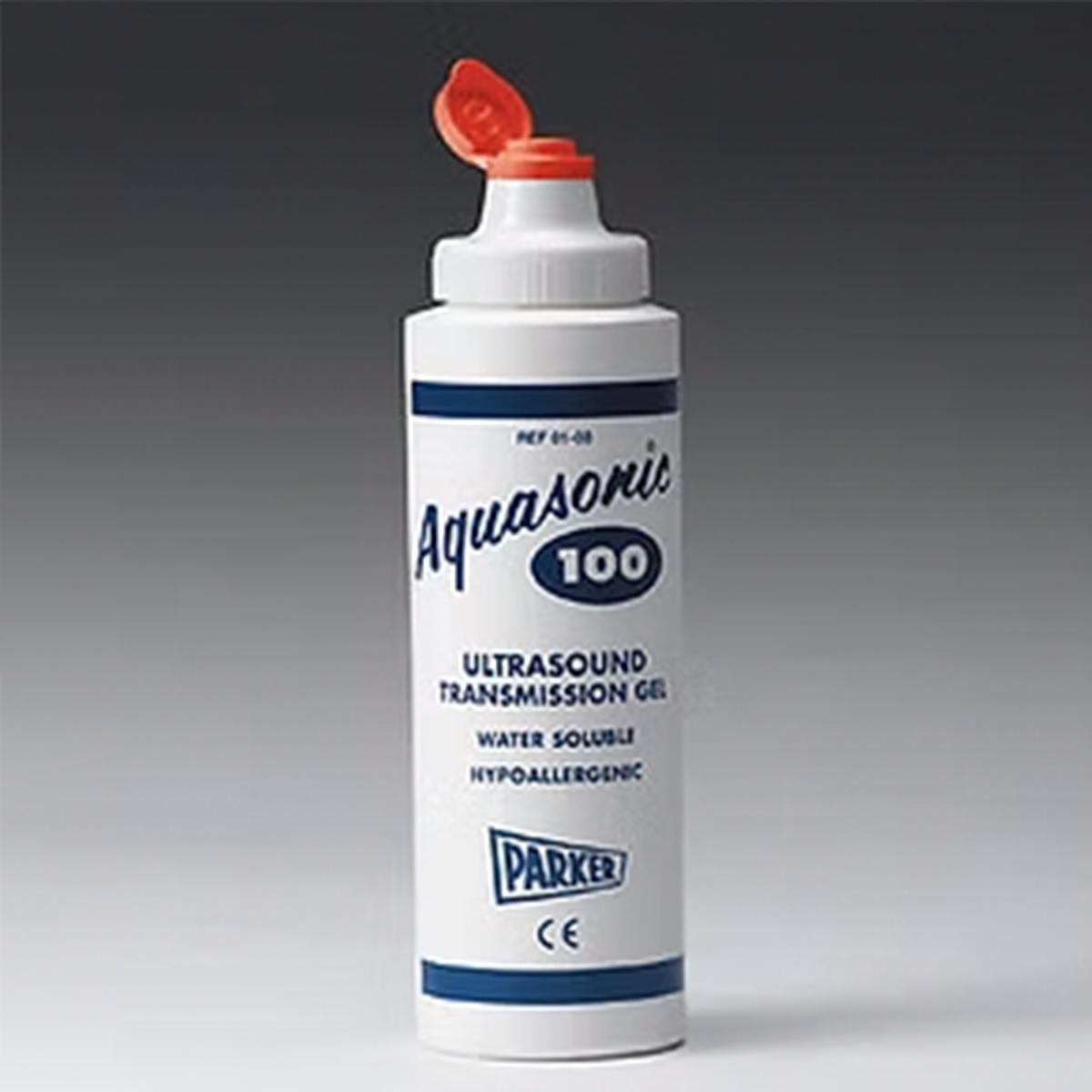 A bottle of Verathon Ultrasound Gel with the lid open, displayed on a gray background.