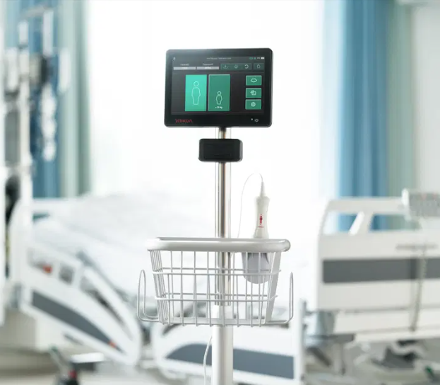 Vitacon Vitascan cVue Bladder Scanner with Mobile Cart in use within a hospital setting