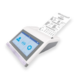A Vitalograph Alpha Spirometer with a 7-inch screen, interface icons, and a printed report.