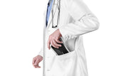 Doctor carrying Mindray TE Air wireless handheld ultrasound device in lab coat pocket