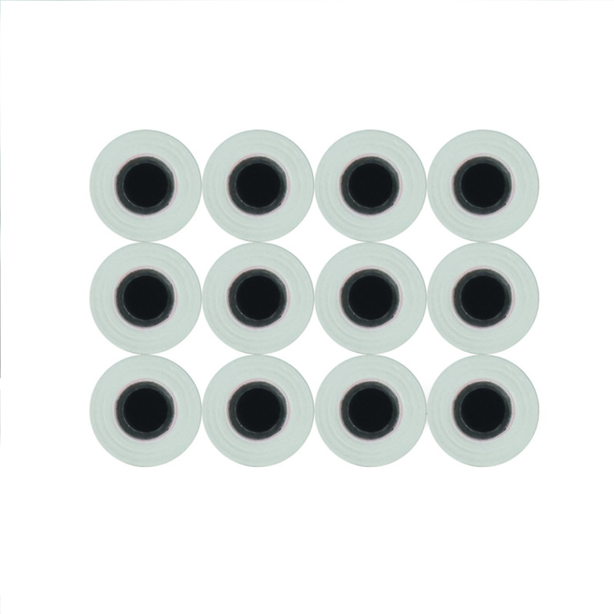 12 rolls pf printer paper on white background